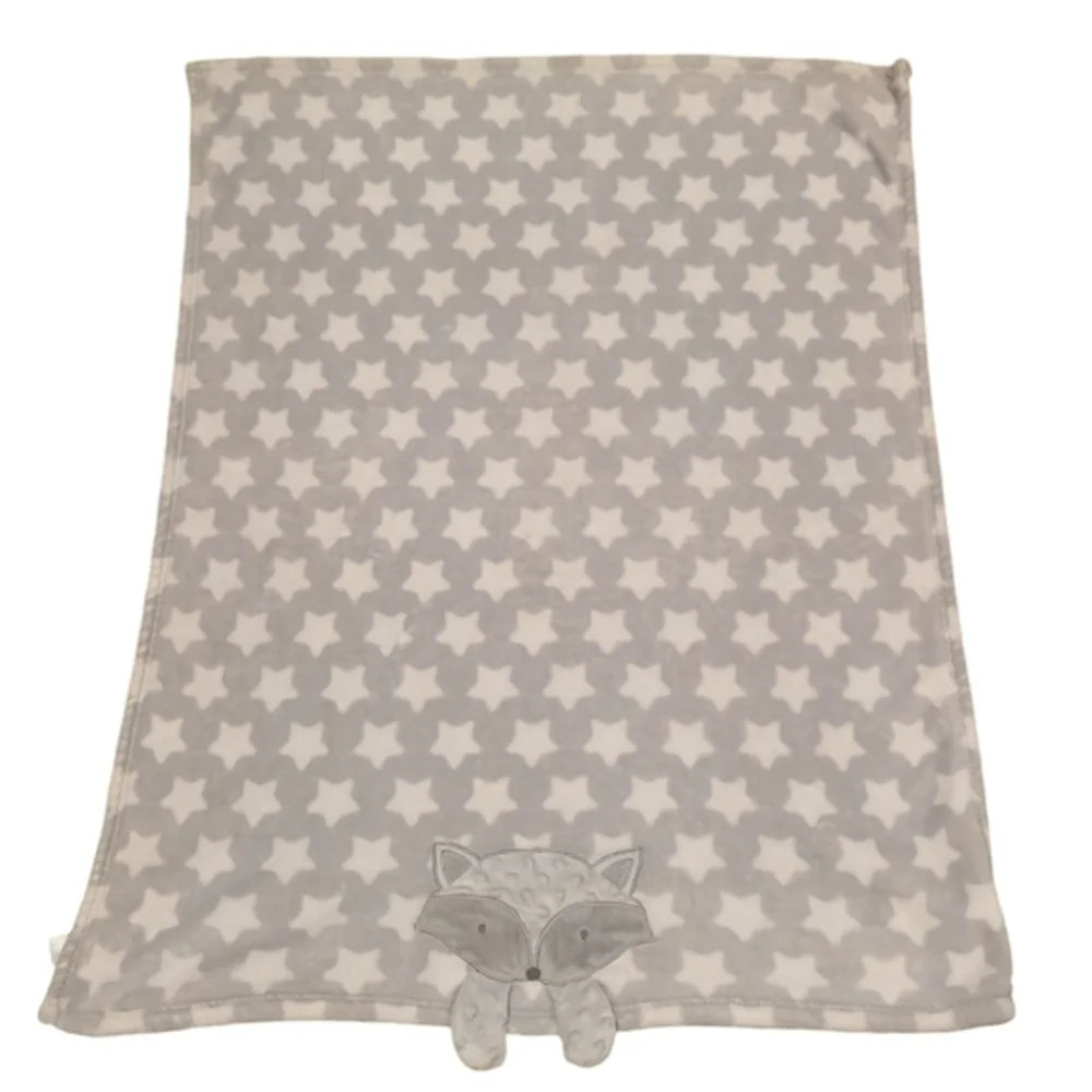 Baby Gear Cute and Super‎ Soft Gray Raccoon & White Stars Minky Baby Blanket